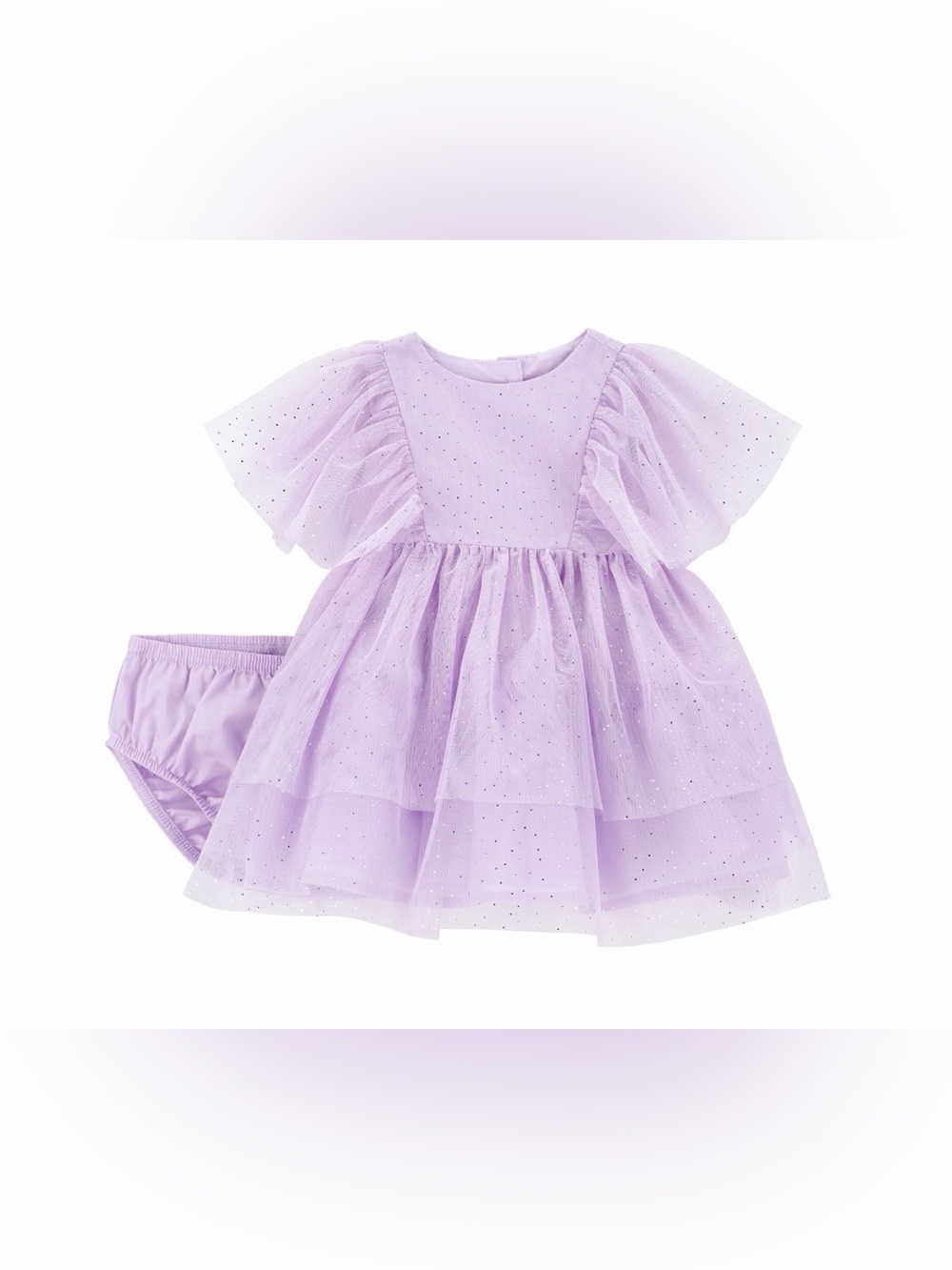 (455)Lilac Sparkle Tulle Baby Dress with Bloomers